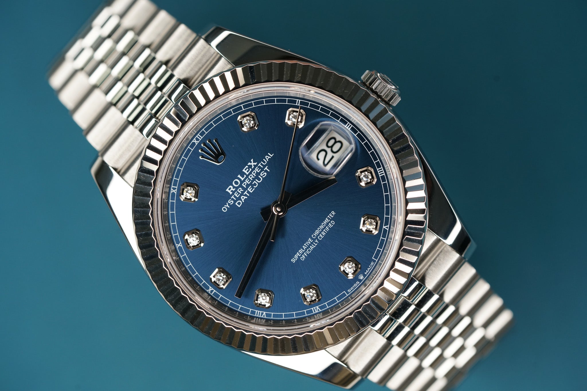 Datejust 41mm Fluted Bezel Blue Diamond Dial Oyster Bracelet