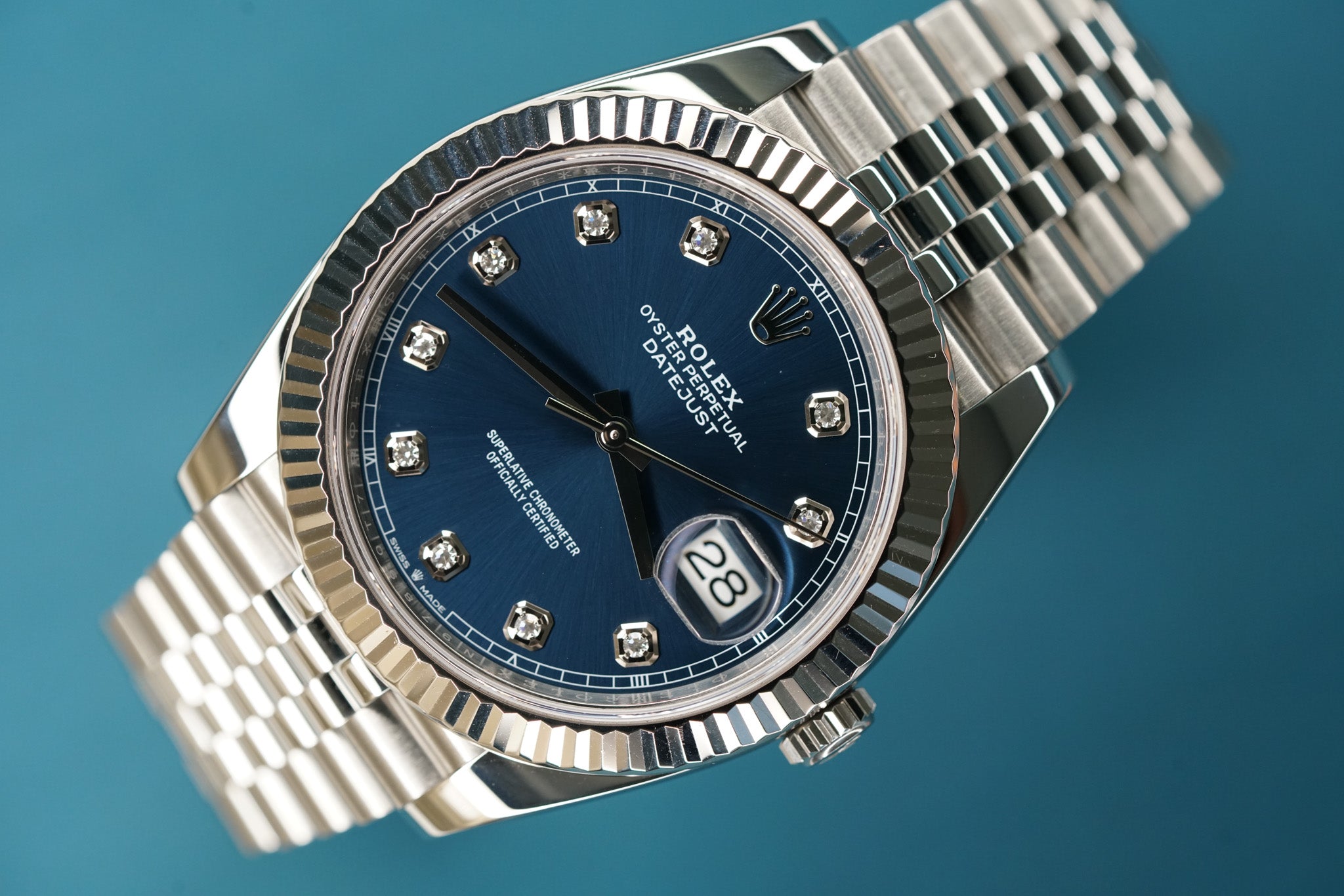 Datejust 41mm Fluted Bezel Blue Diamond Dial Oyster Bracelet