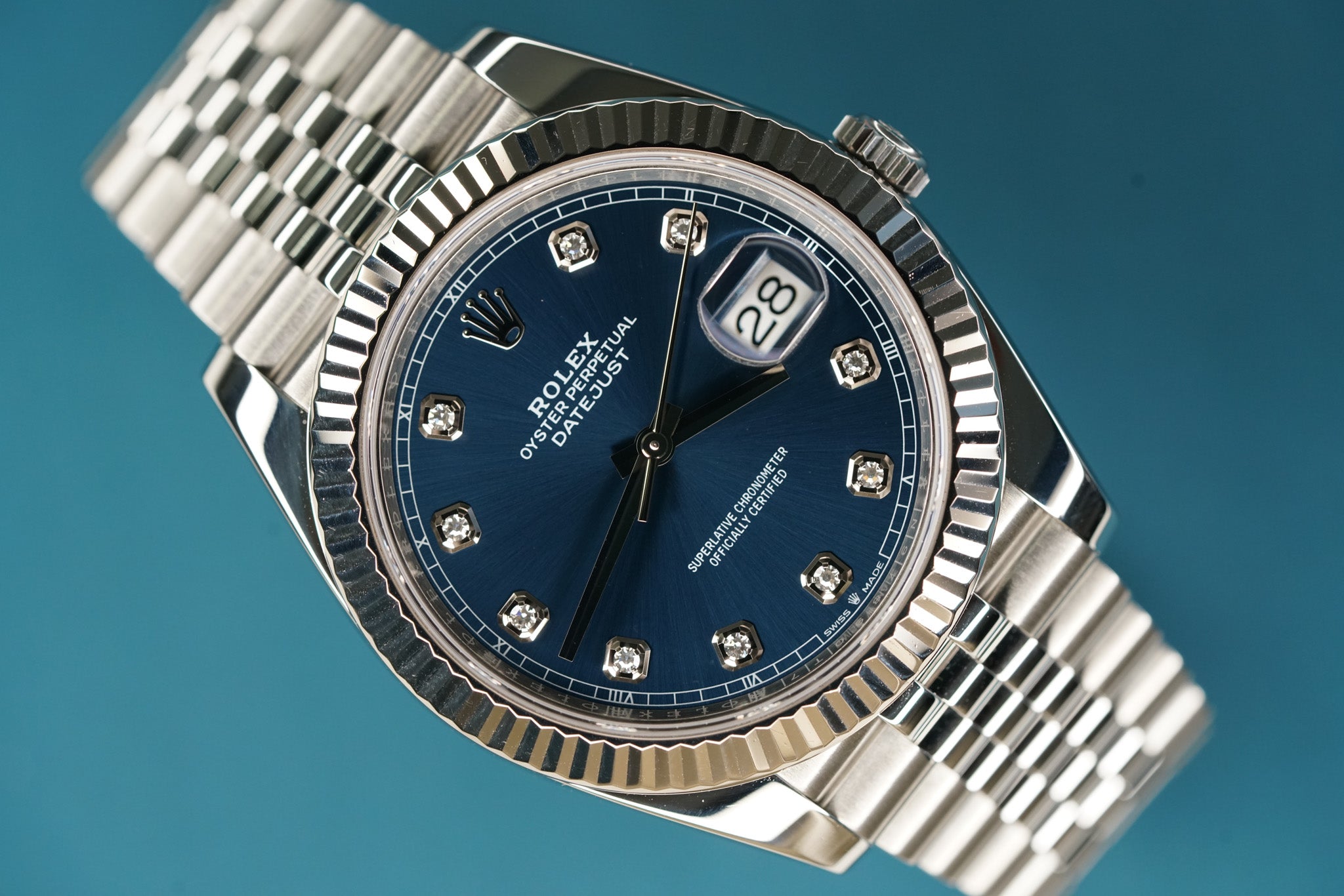 Datejust 41mm Fluted Bezel Blue Diamond Dial Oyster Bracelet
