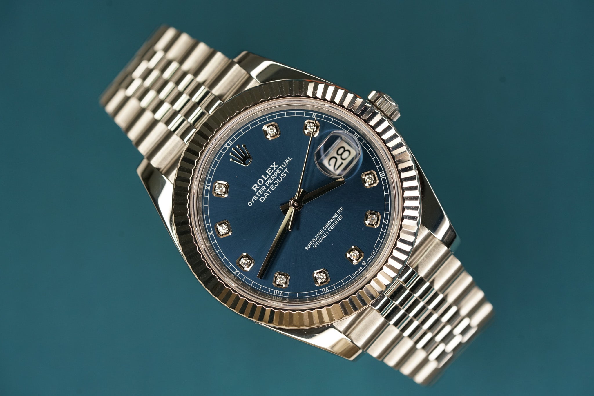 Datejust 41mm Fluted Bezel Blue Diamond Dial Oyster Bracelet
