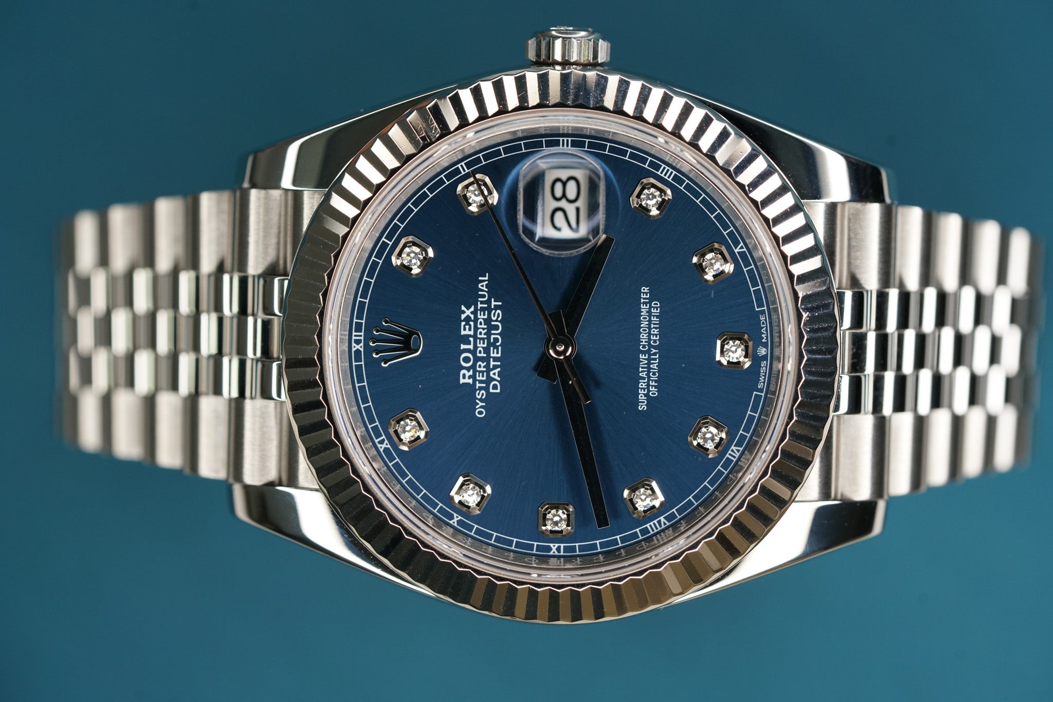 Datejust 41mm Fluted Bezel Blue Diamond Dial Oyster Bracelet