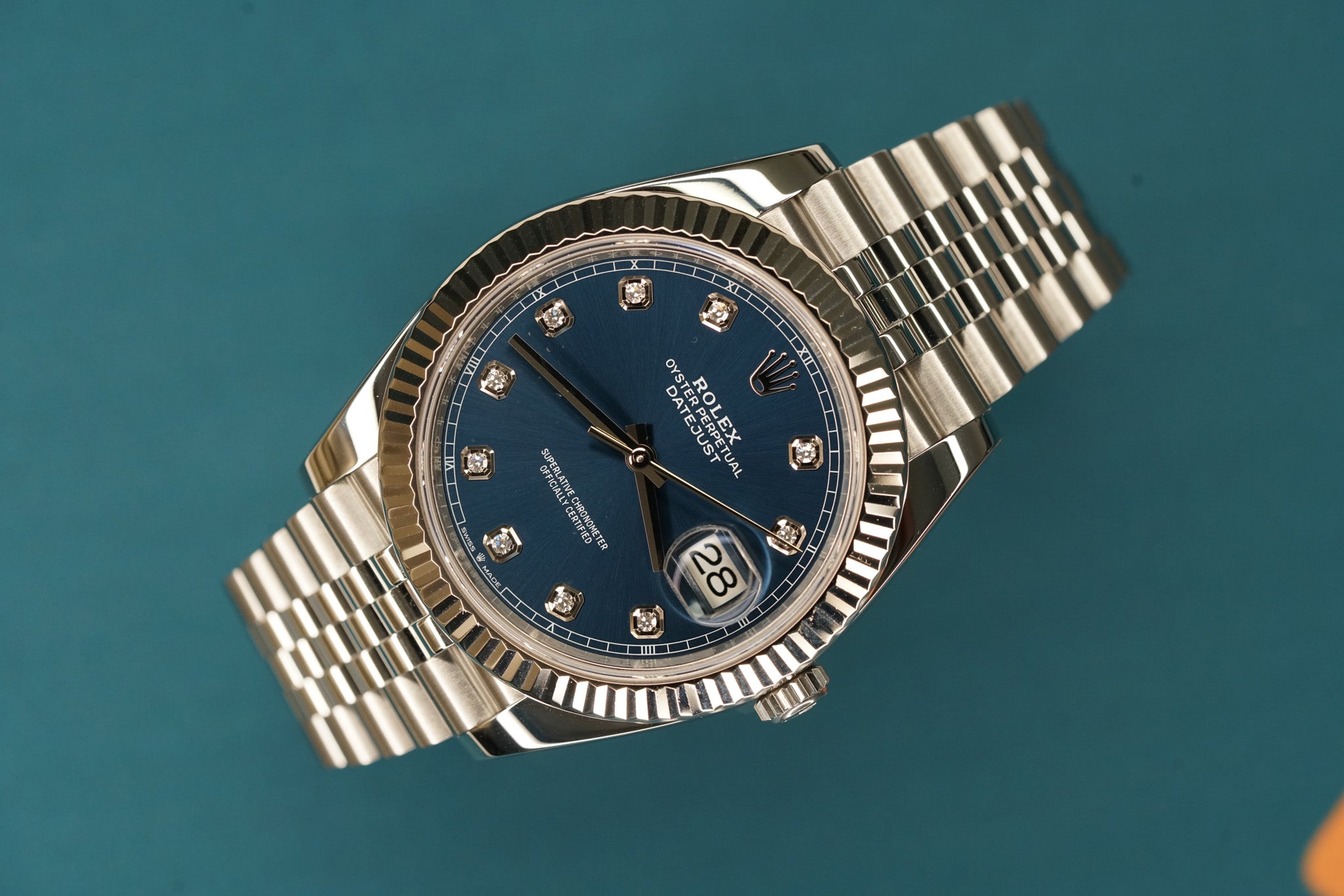 Datejust 41mm Fluted Bezel Blue Diamond Dial Oyster Bracelet