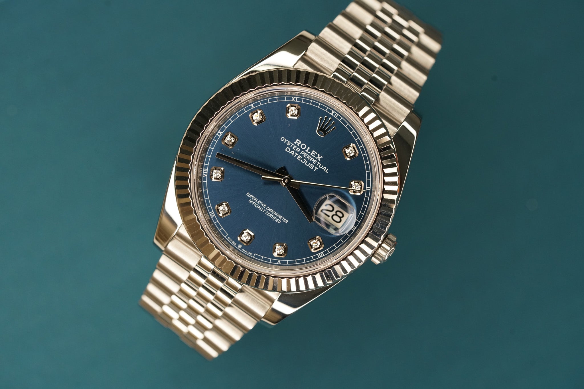 Datejust 41mm Fluted Bezel Blue Diamond Dial Oyster Bracelet